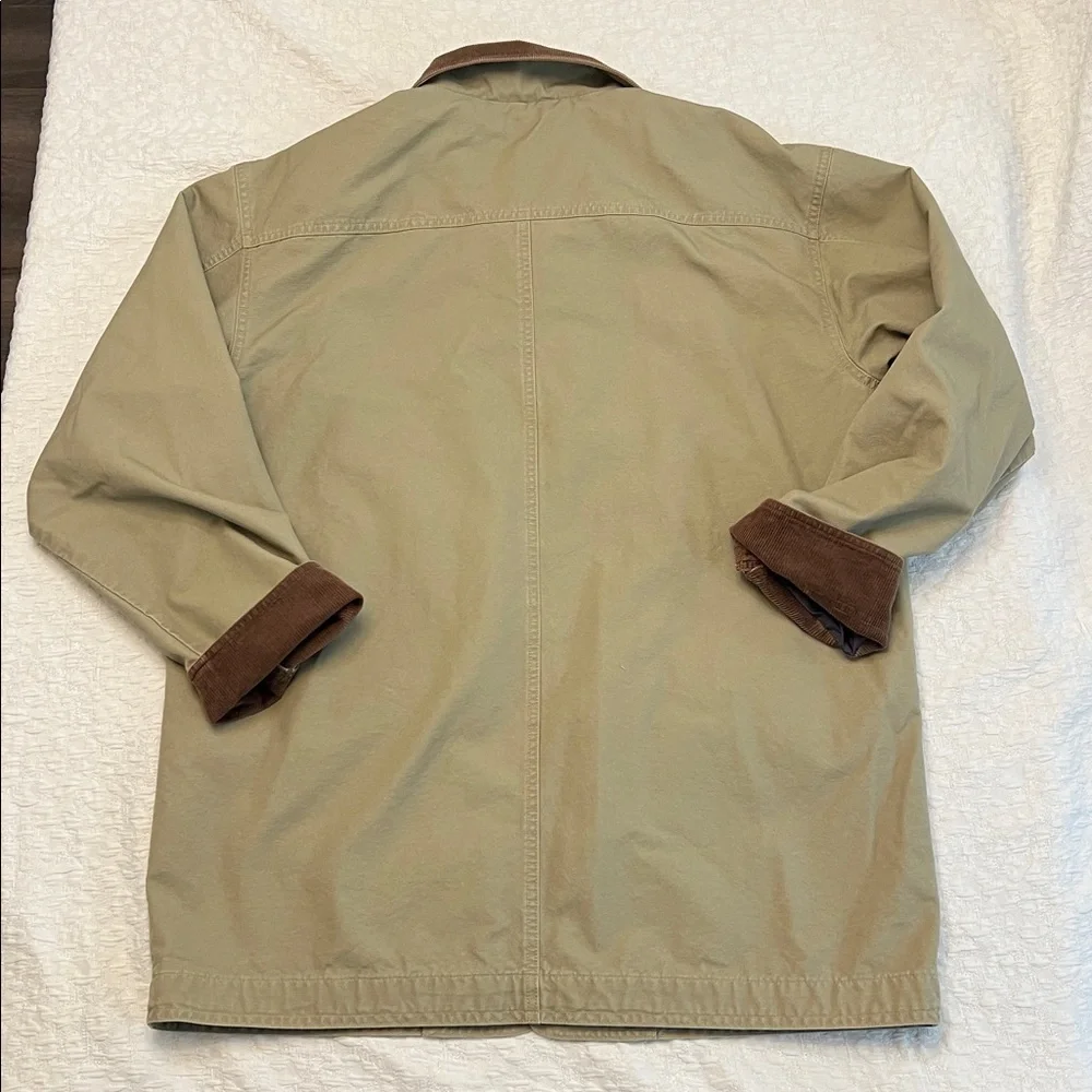 L.L.BEAN MENS COTTON TAN BARN COAT WITH CORDUROY COLLAR SIZE LARGE - Picture 4 of 12